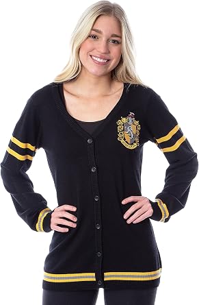 Harry Potter Womens' Slytherin House Crest Open Front Cardigan Juniors Knit Sweater