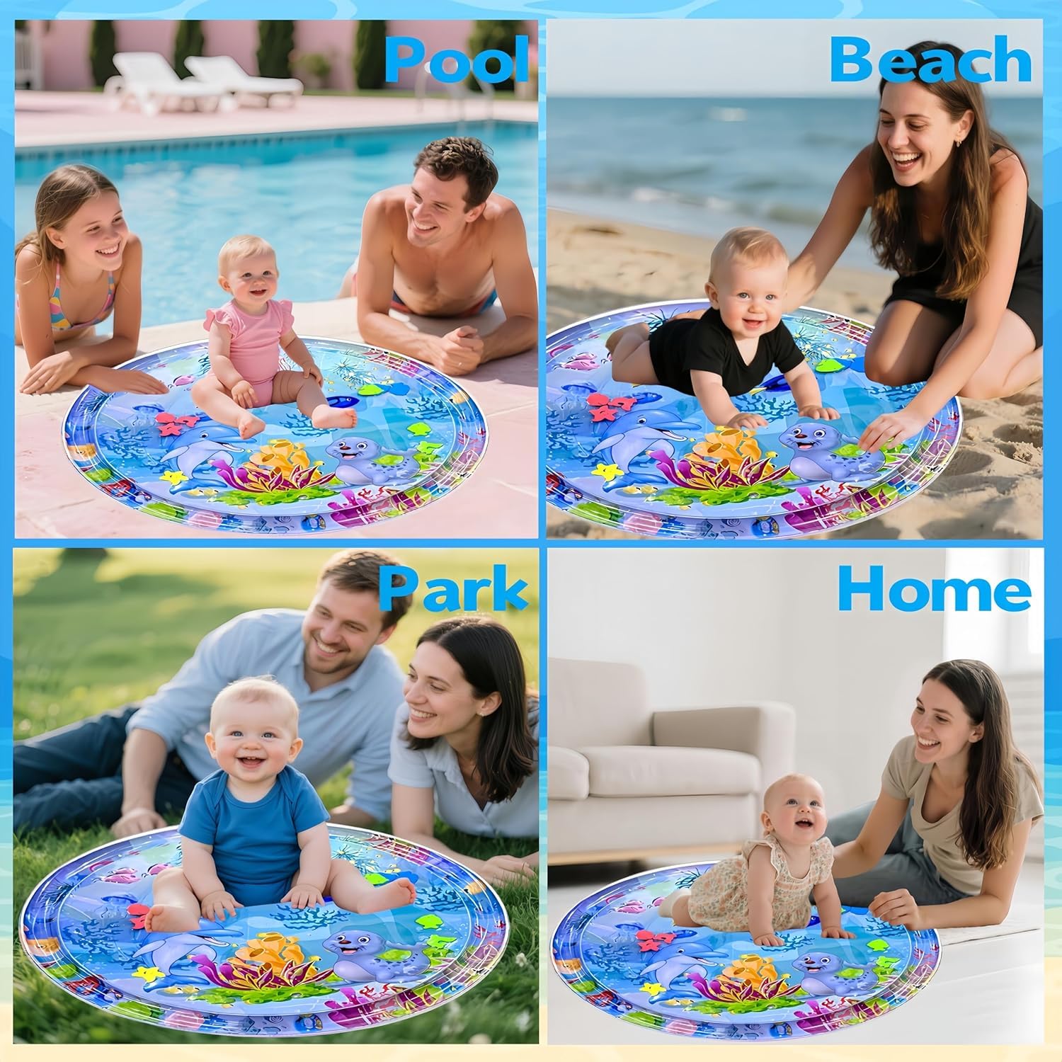 100 * 100 Baby Kids Water Play Mat Toys Inflatable Tummy Time Leakproof Water Play Mat, Fun Activity Play Center Indoor and Outdoor Water Play Mat for Baby (Water Play Mat (100 * 100) 3