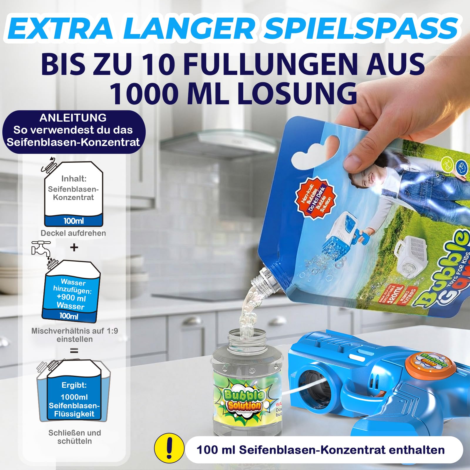 Blubbel Seifenblasenpistole Set 2X - LED Seifenblasenmaschine mit 1L Seifenblasenflüssigkeit, Seifenblasen Pistolen - Blasen Kanone - Party Bubble Gun - Geschenke für Kinder - Hochzeit