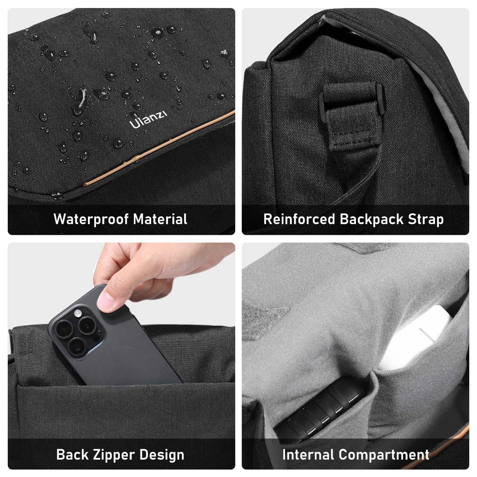 ULANZI Sacoche pour Appareil Photo, 4 L, Sac bandoulière léger SLR/DSLR, Noir, Petite Housse imperméable pour Femmes et Hommes, Compatible avec Sony/Nikon/Fujifilm, Noir, Minimalisme