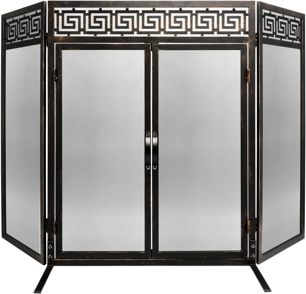 Fireplace Screen 3 Panel Extra Large with Magnetic Doors, Nouetele fire Place Screen Stand Alone for Living Room and Outdoor Fireplace Use