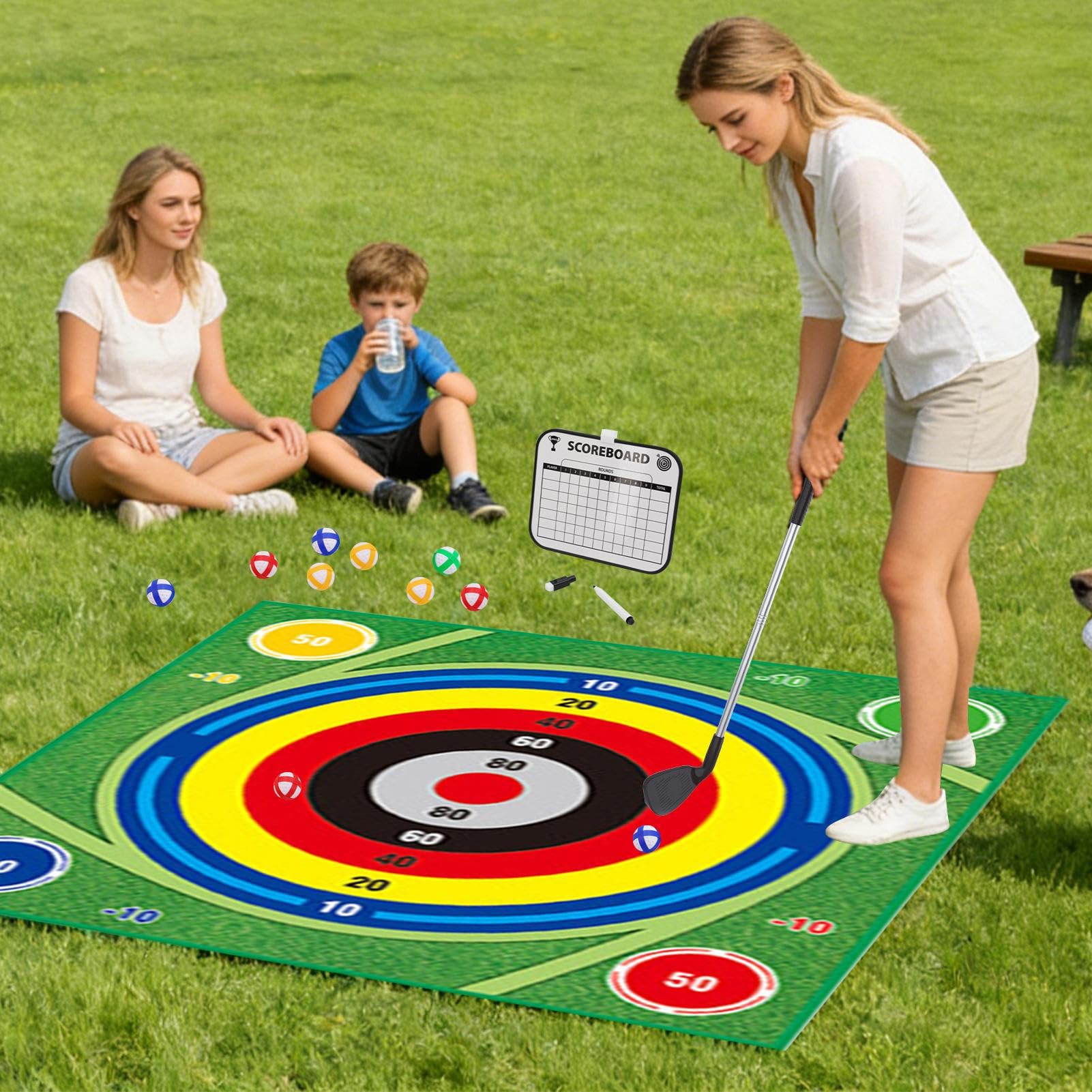 de Golf Adhésif Tapis de Frappe Adhésif | Kit de Tapis de de Golf d'Intérieur Double Face avec 20 Balles Pour Extérieur Jardin Salon Entraînement Pratique Golfeurs