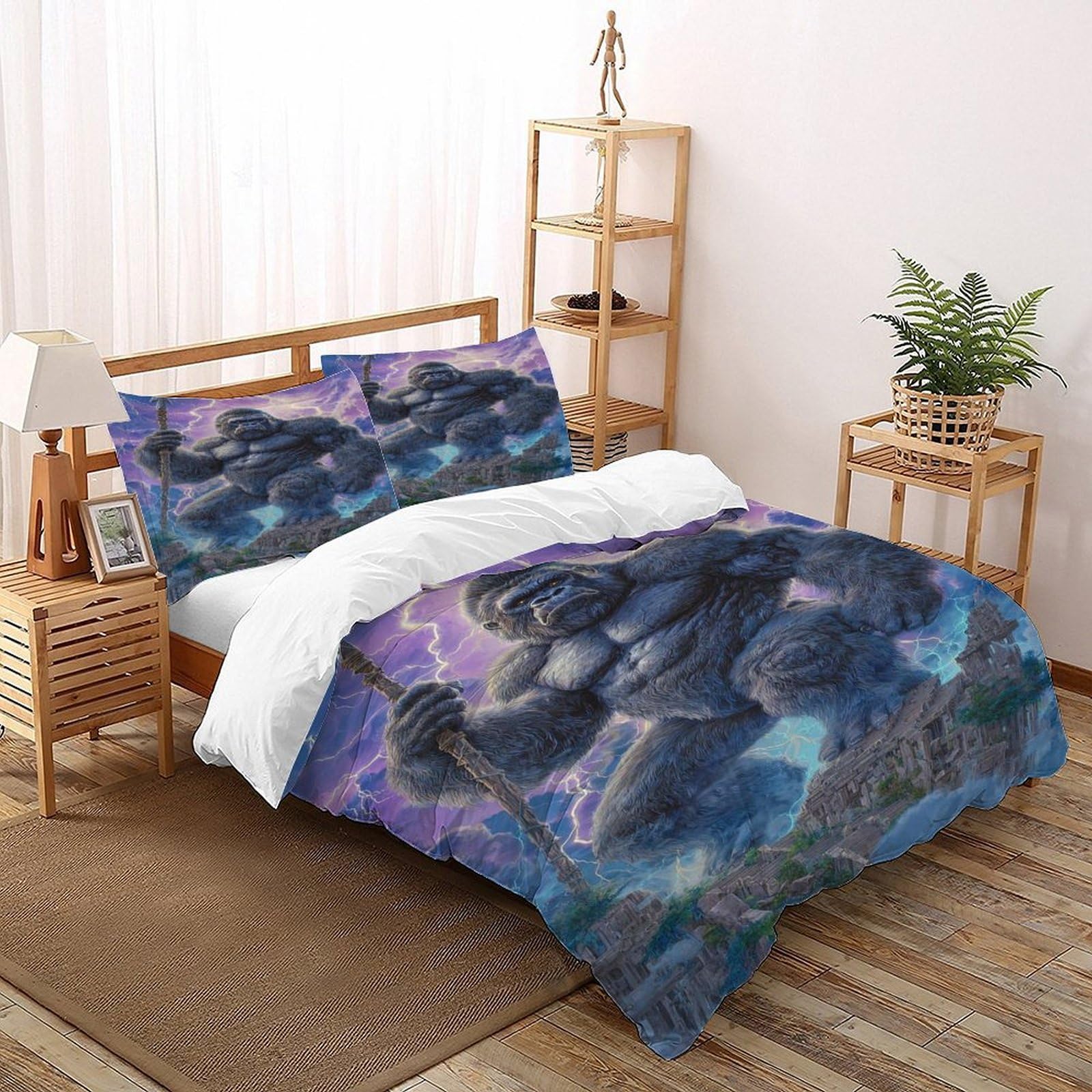 Housse de couette gorille 200x200 parure lit microfibre anti-plis pour ado