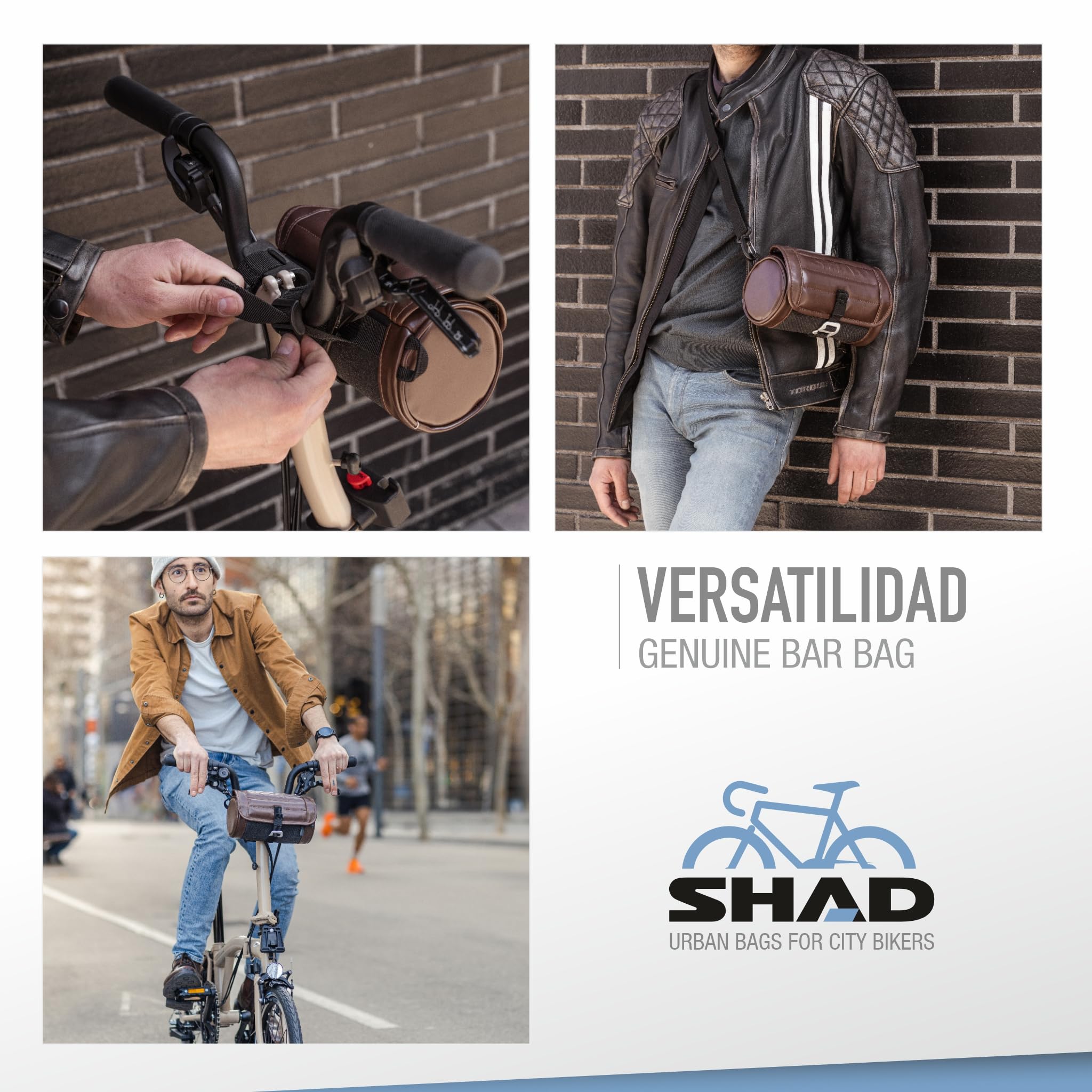 SHAD Borsa Manubrio Bici Retrò 3L In Pelle Artificiale – Impermeabile, Convertibile A Tracolla, Carico 2kg - 3