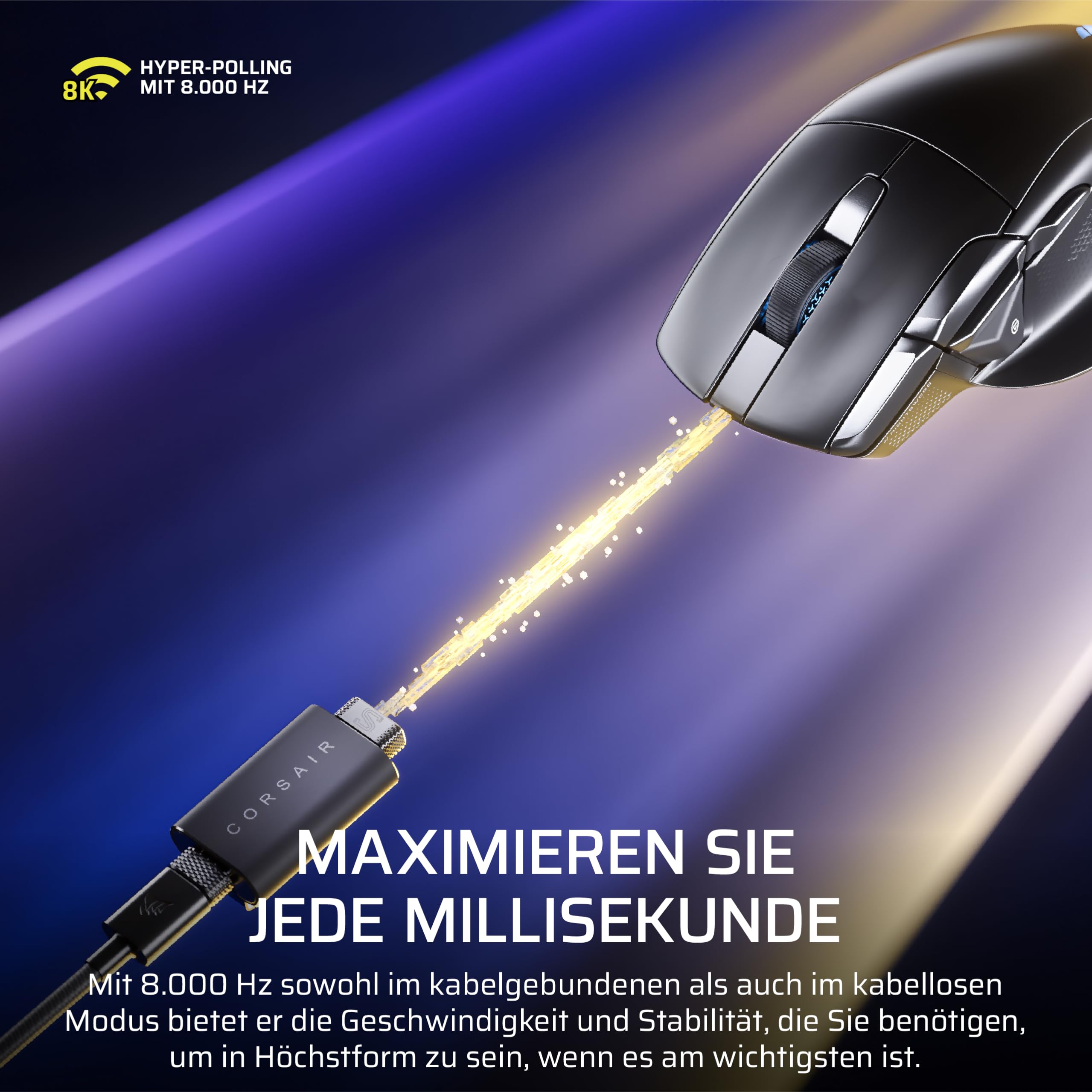 Corsair NIGHTSWORD v2 Wireless SD Gaming-Maus – Schwarz | Stream Deck-Taste, 8000Hz Hyper-Polling, 33K DPI, Ergonomisches Design, Bis zu 170 Stunden Akkulaufzeit