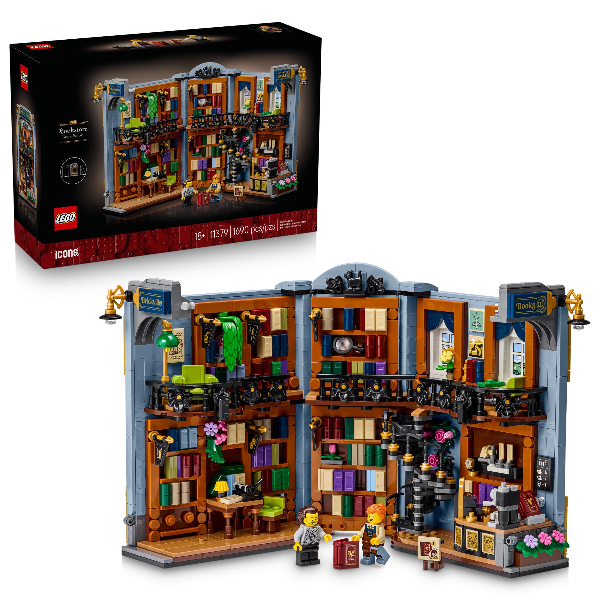 LEGO Icons Bookstore: Book Nook 11379 | Book Shelf Decor, 1690 pieces, Building Set for Adults, Ages 18+, Model Kit for Display, Gift for Men & Women, 2 Minifigures