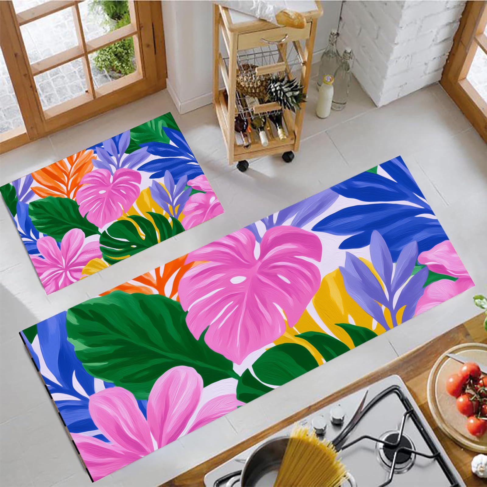 Tapis de cuisine antidérapant évitant les glissades motif Monstera