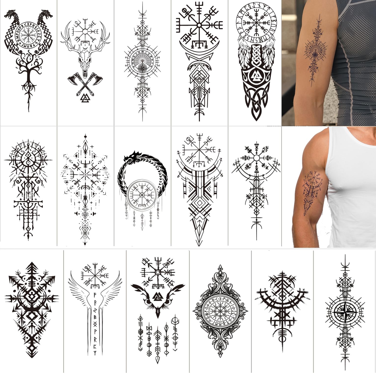 Temporary Tattoos Viking tribal tattoo Totem sticker,16 Sheets Waterproof Long Lasting Fake tattoo for Men Arm Q716