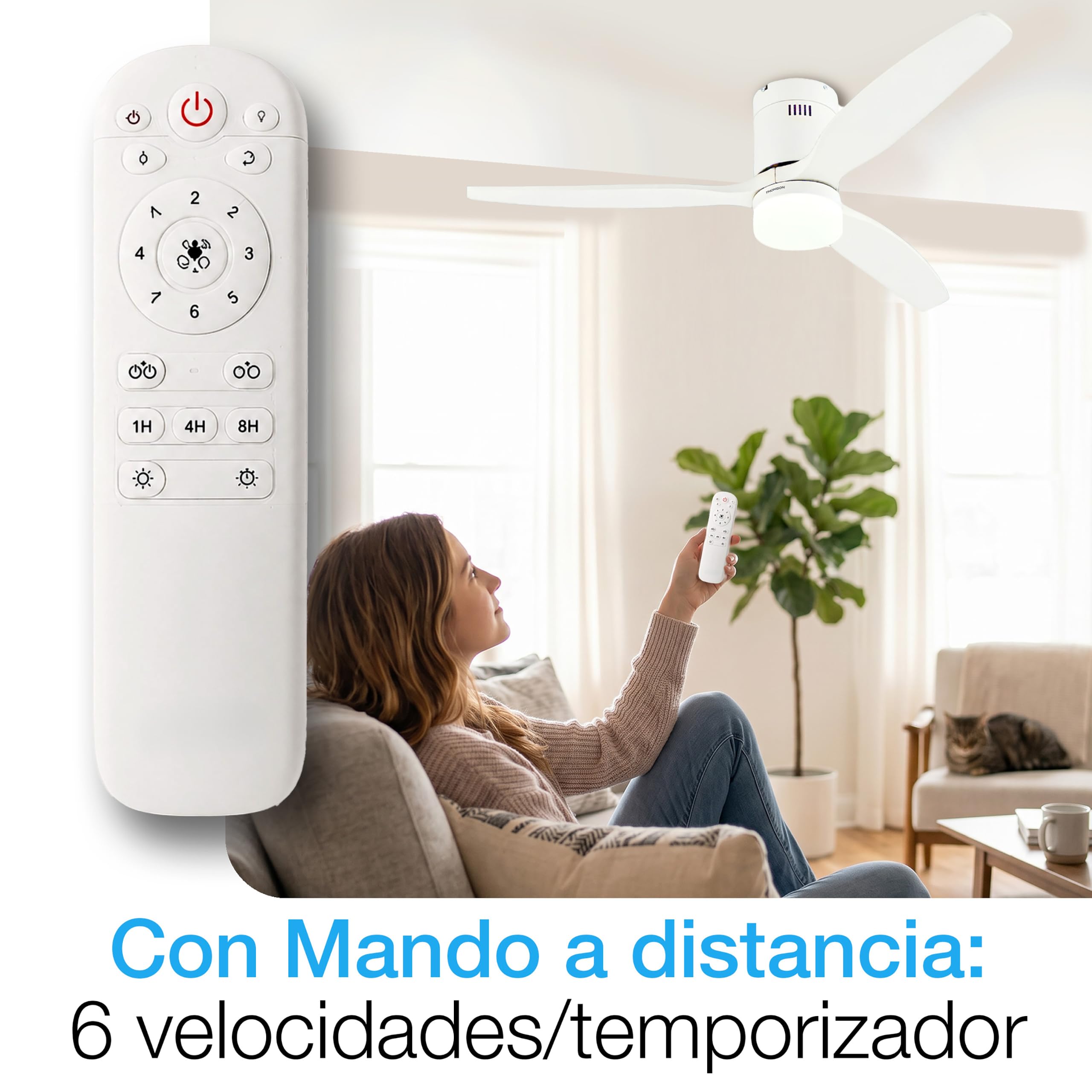 BRISANOVA OPEN Ventilador de Techo con Aspas y Luz LED. Mando a Distancia, 6 velocidades, 3 modos de iluminación. Silencioso, bajo consumo, instalación sencilla. Para Dormitorio y Salón.