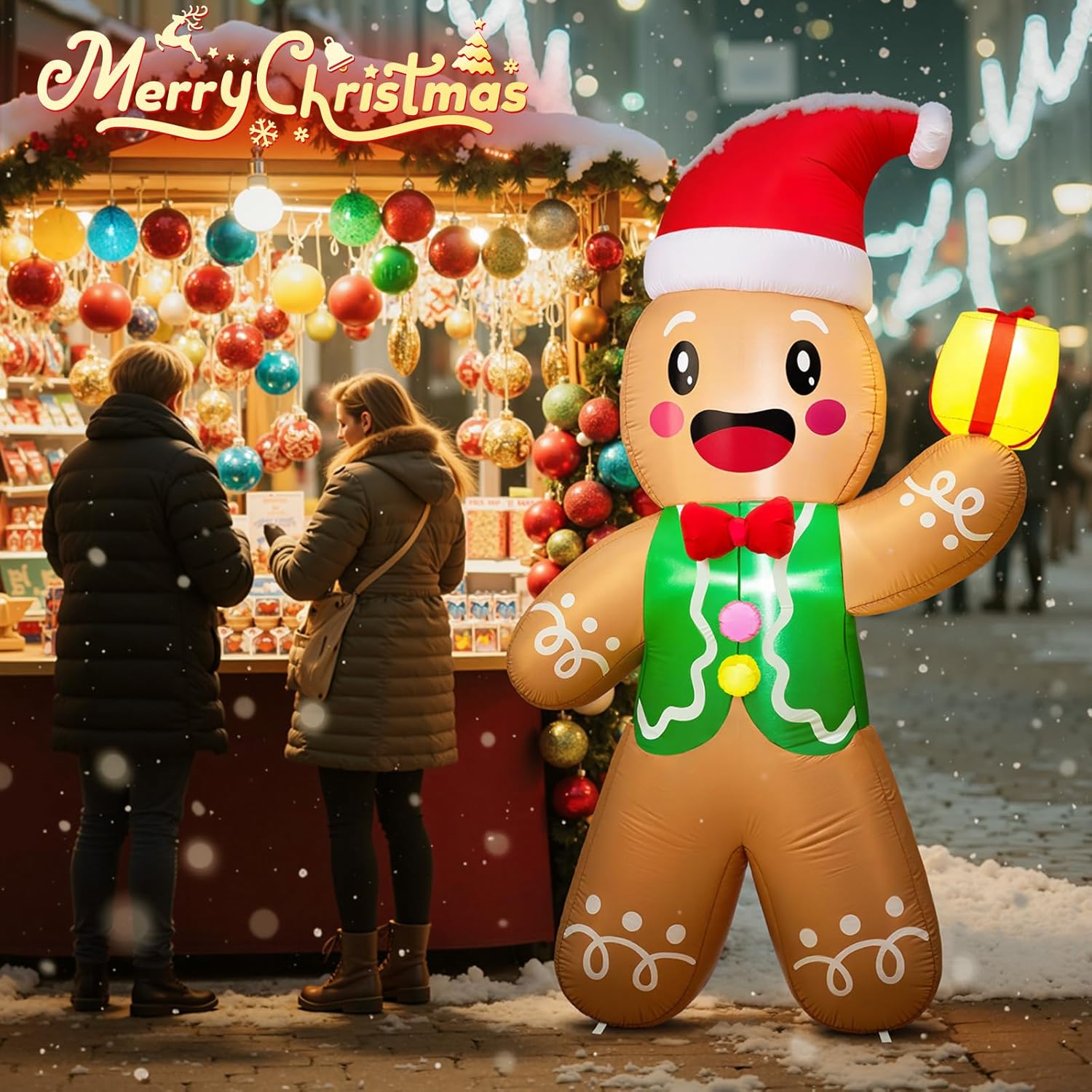 Christmas Inflatables Outdoor Decorations, 8 FT Gingerbread Large Blow Up Yard Decor with 3 LED Lights, Christmas Home Decor Party, Yard, Garden, Lawn Winter Decorations Ornaments