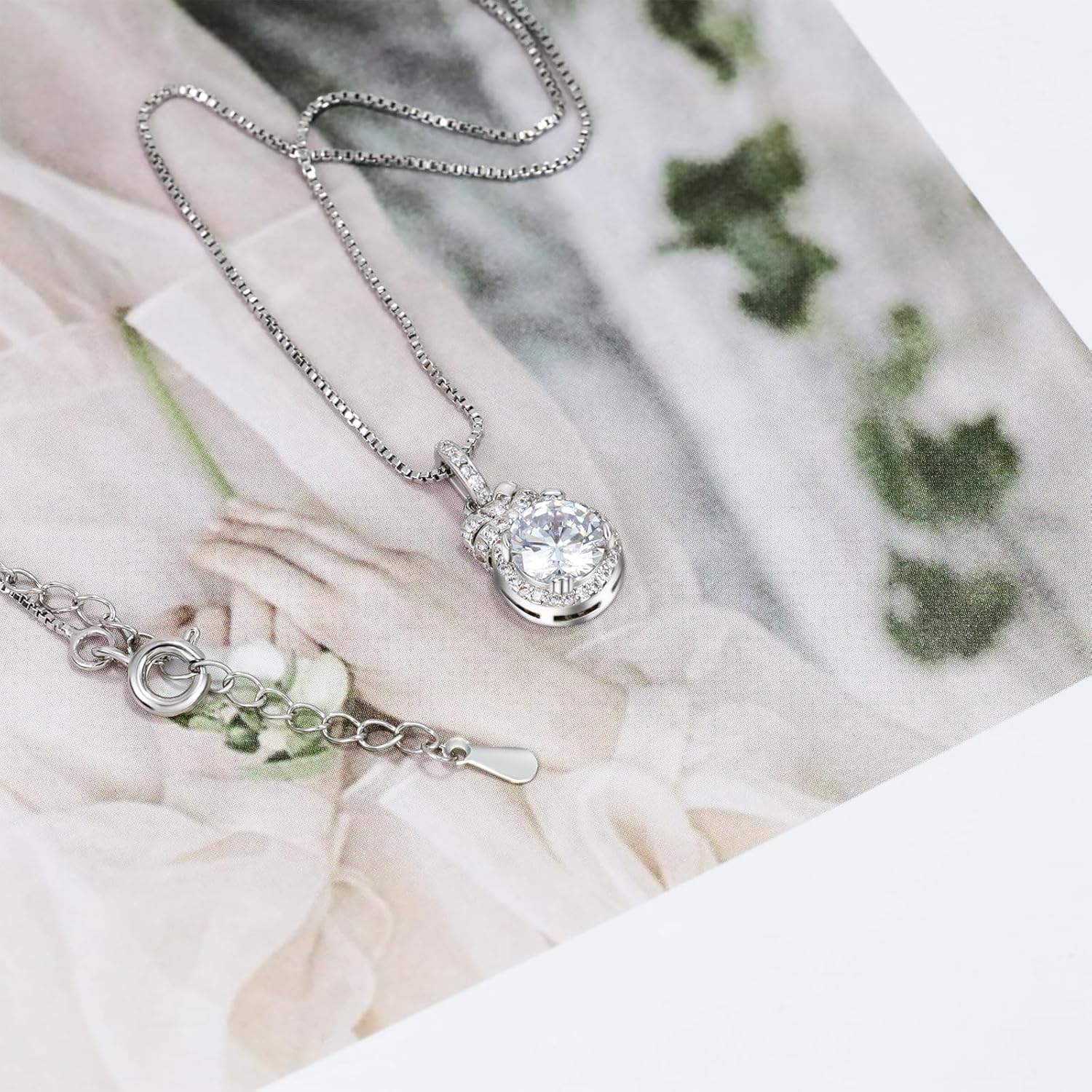 Sterling Silver Classic Necklace for Women Adjustable Pendant Necklace Hypoallergenic Cubic Zirconia Charm Necklace Fashion Dainty Lady Necklace Gift for Birthday Christmas Valentine’s Day Anniversary - Image 4