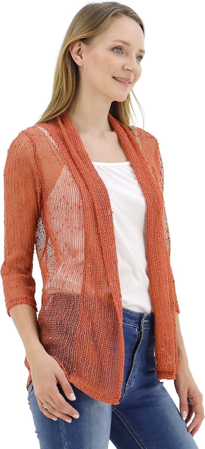BENANCY Women's 3/4 Sleeve Lightweight Mesh Crochet Short Shrug Cardigan - Image 3