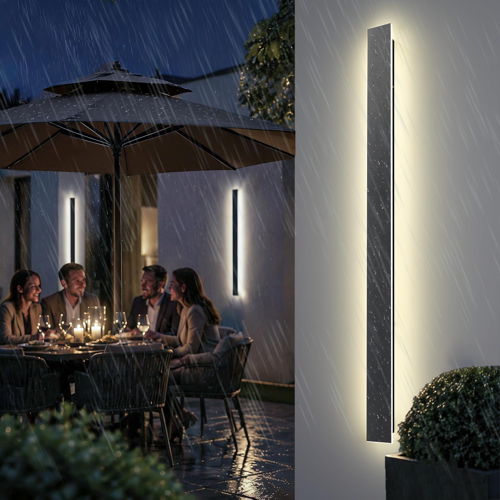Applique da Parete Esterno 100CM LED Lungo Nero impermeabile 4500K Luce Naturale illuminazione Moderne Lampada Parete Luci per Portico Esterno Villa Wall Light Scala Corridoio Luce WallLamp