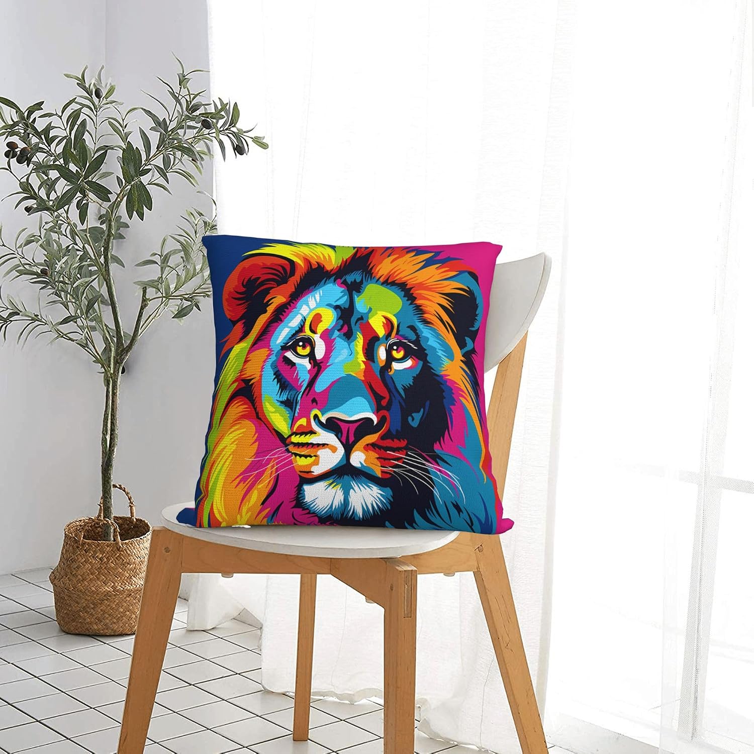 Banksy Rainbow Lion Graffiti Pop Art Throw Pillow Covers Green Pillowcases Square Cushion Case for Soft Home Decor Bed Couch Car Living Room 18x18 Inch image 5