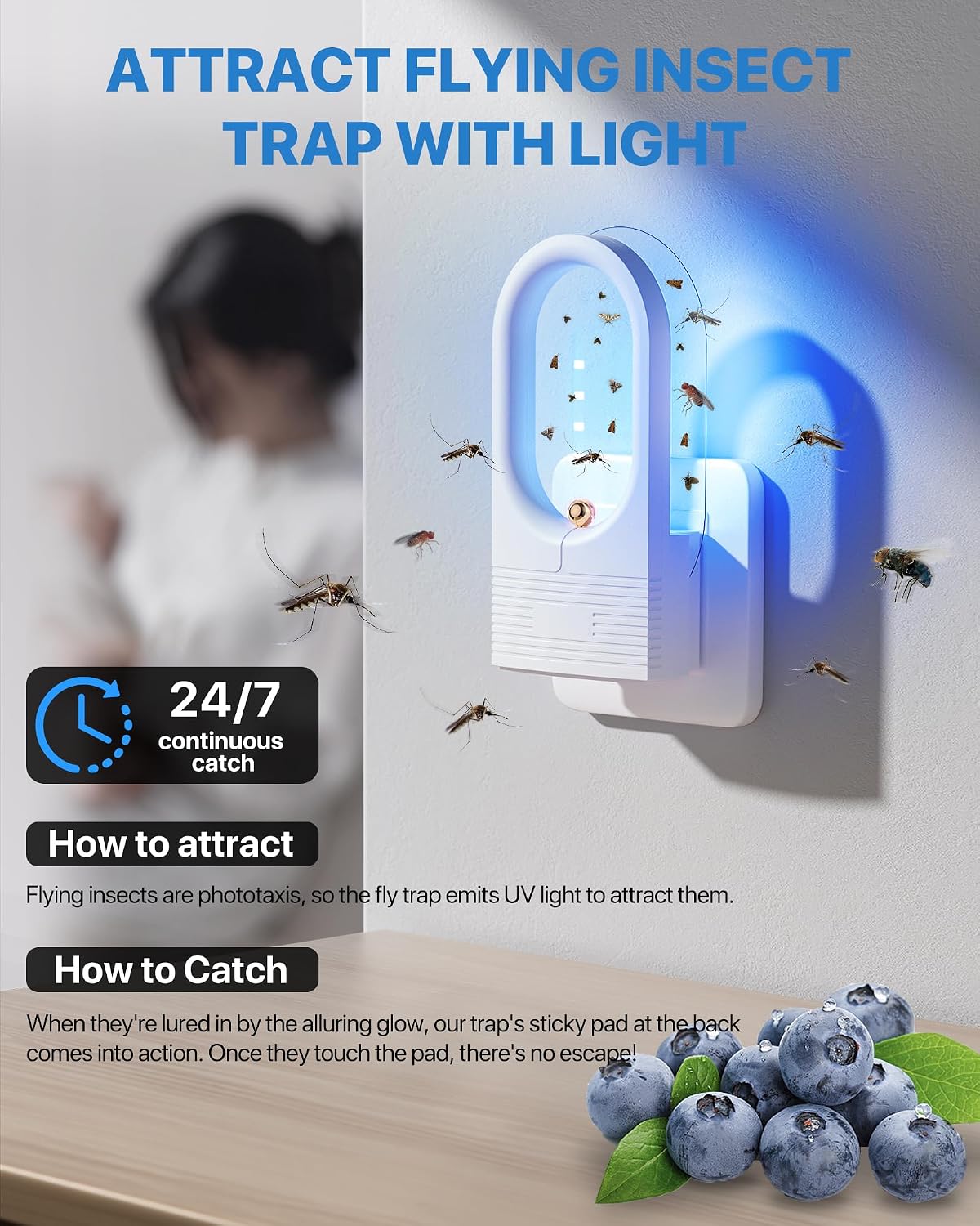2026 Upgraded 2 Pack Plug-in Flying Insect Traps for Indoors & 10 Refill Cartridges - Fruit Fly Traps Bug Zapper with Purple UV Light Tech for House Flies, Fruit Flies, Gnats to Mosquito Trap (MK13)