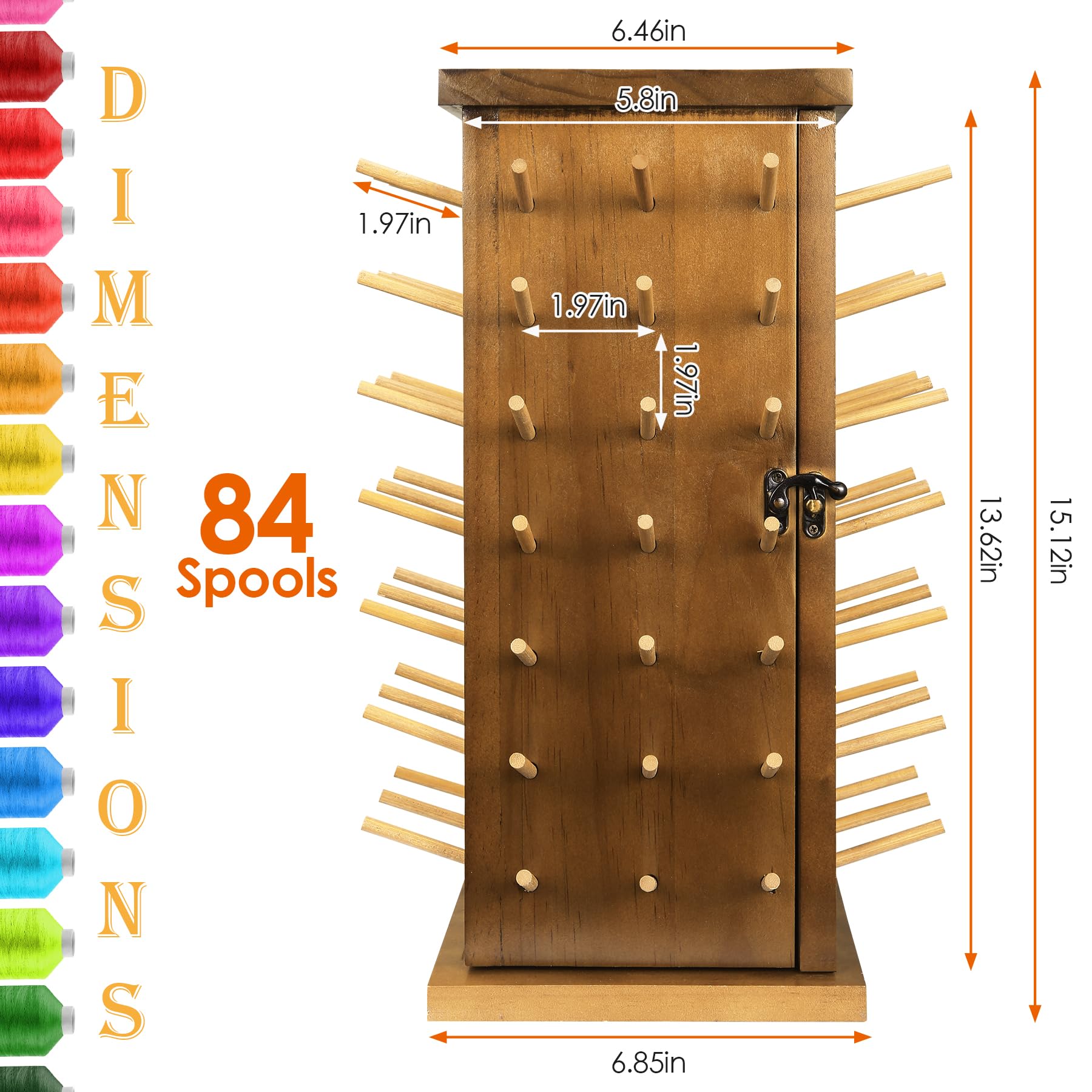 Garnhalter aus Akazienholz, 84 Spulen, mit Innenfächern, um 360° drehbarer Fadenaufbewahrungs-Organizer zum Nähen, Sticken, Haarflechten und Schmuck