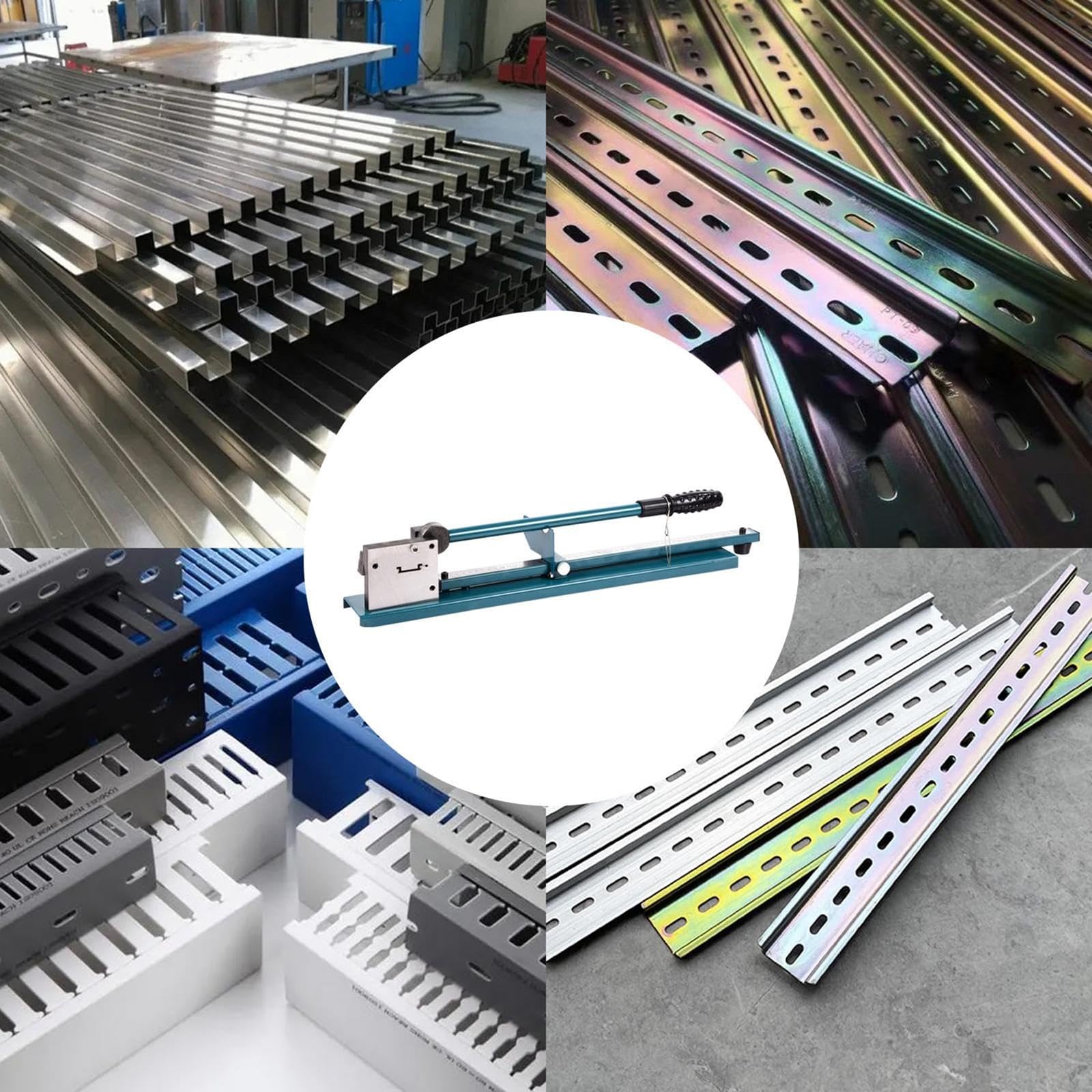Cortadora de riel de doble ranura para acero y aluminio, incluye regla para cortes precisos, corta eficientemente ancho y altura para un rendimiento óptimo