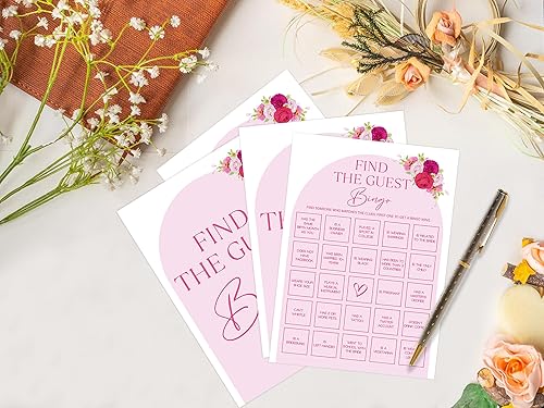 Miniatura 3 de Tuyashua Juego de bingo con diseño floral rosa para 30 invitados con tarjetas de juego, juego de despedida de soltera floral rosa intenso,