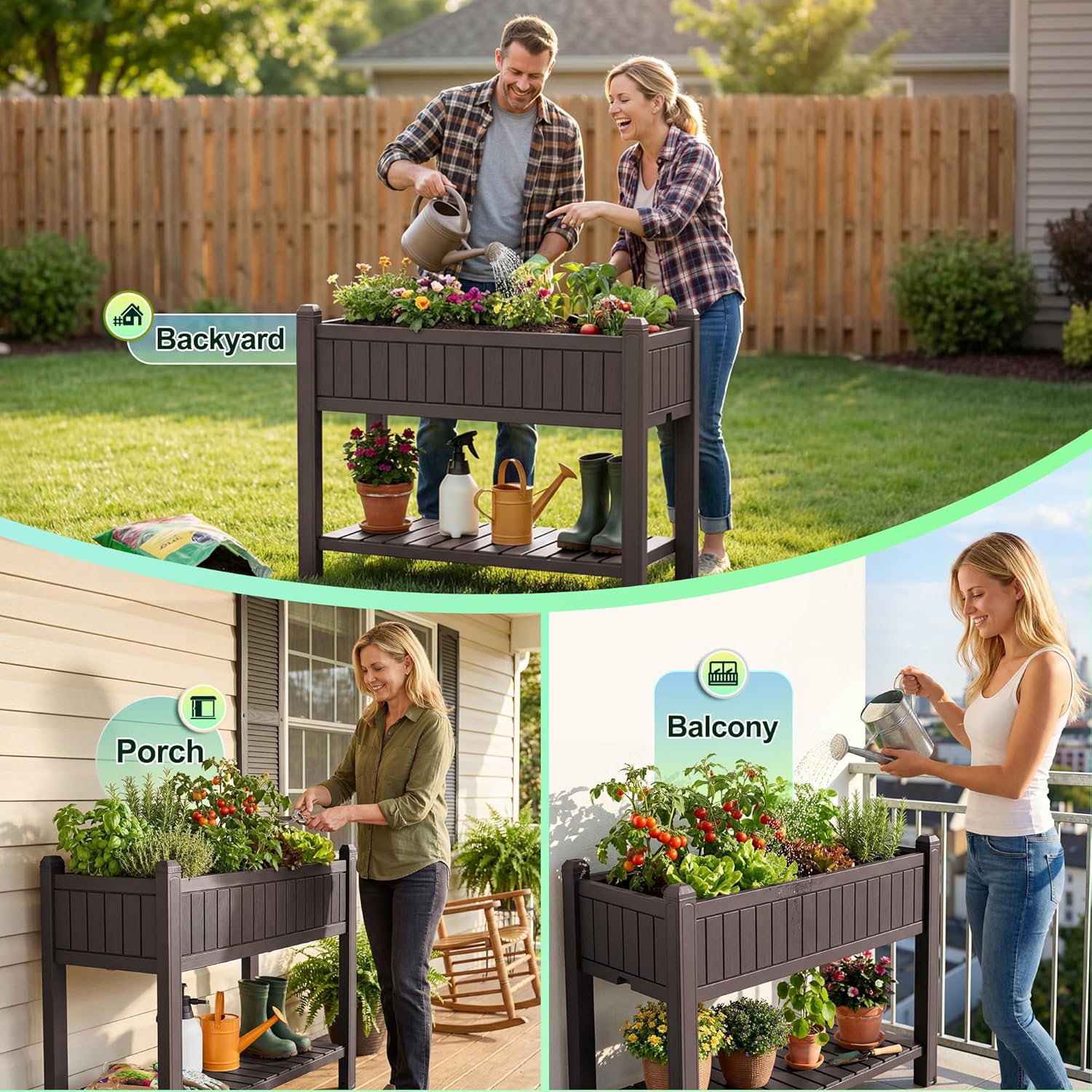 Flamaker 30 Gallon Raised Garden Bed with Legs, Evaluated Plastic Planter Box with Storage Shelf for Herbs, Vegetables, Flowers, Garden Planter for Backyard, Patio, Balcony