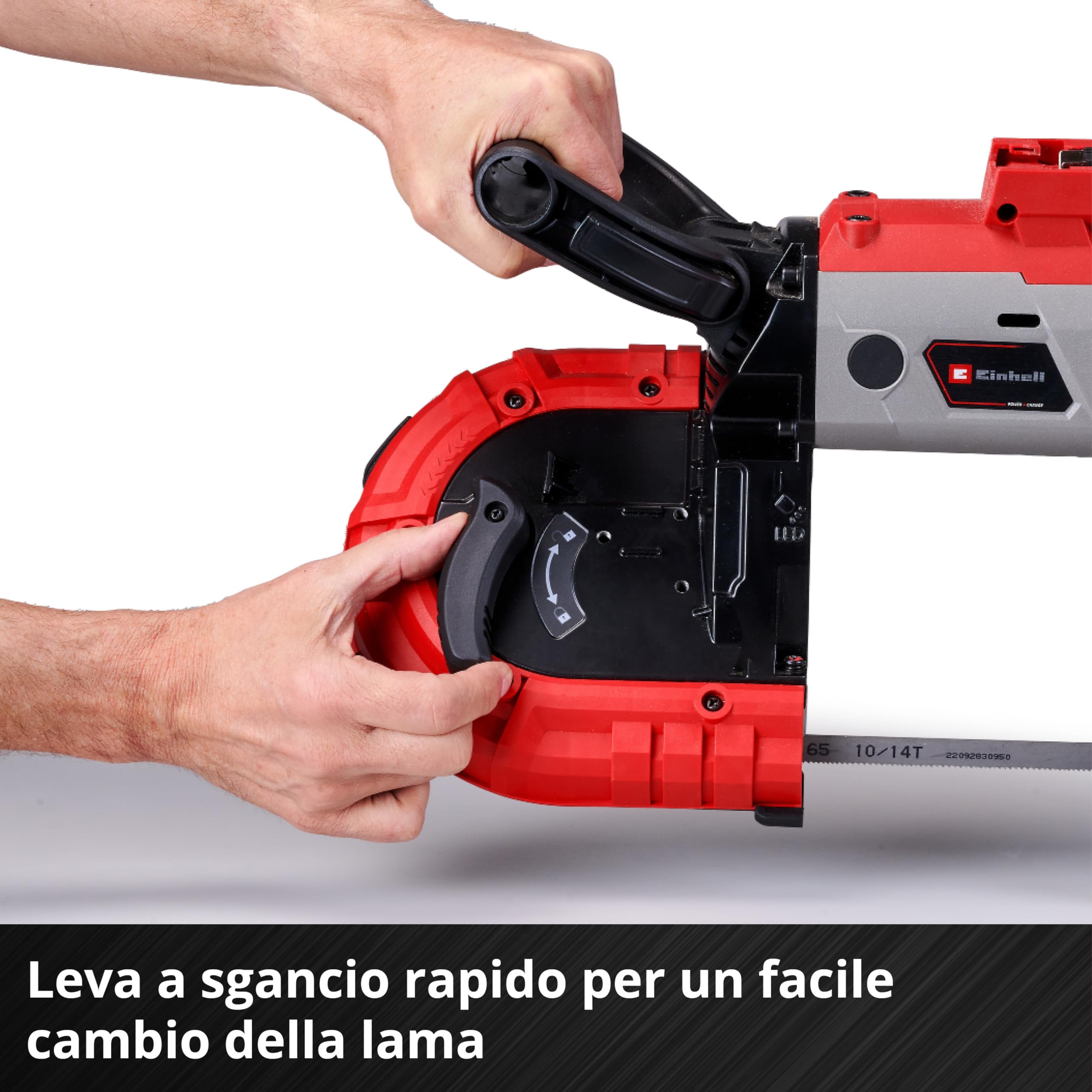 Einhell sega a nastro a batteria TE-MB 18/127 Li-Solo Power X-Change (18 V, altezza di taglio 115 mm, larghezza di taglio 127 mm, luce LED, incl. 2 lame sega a nastro per metallo, senza batteria)