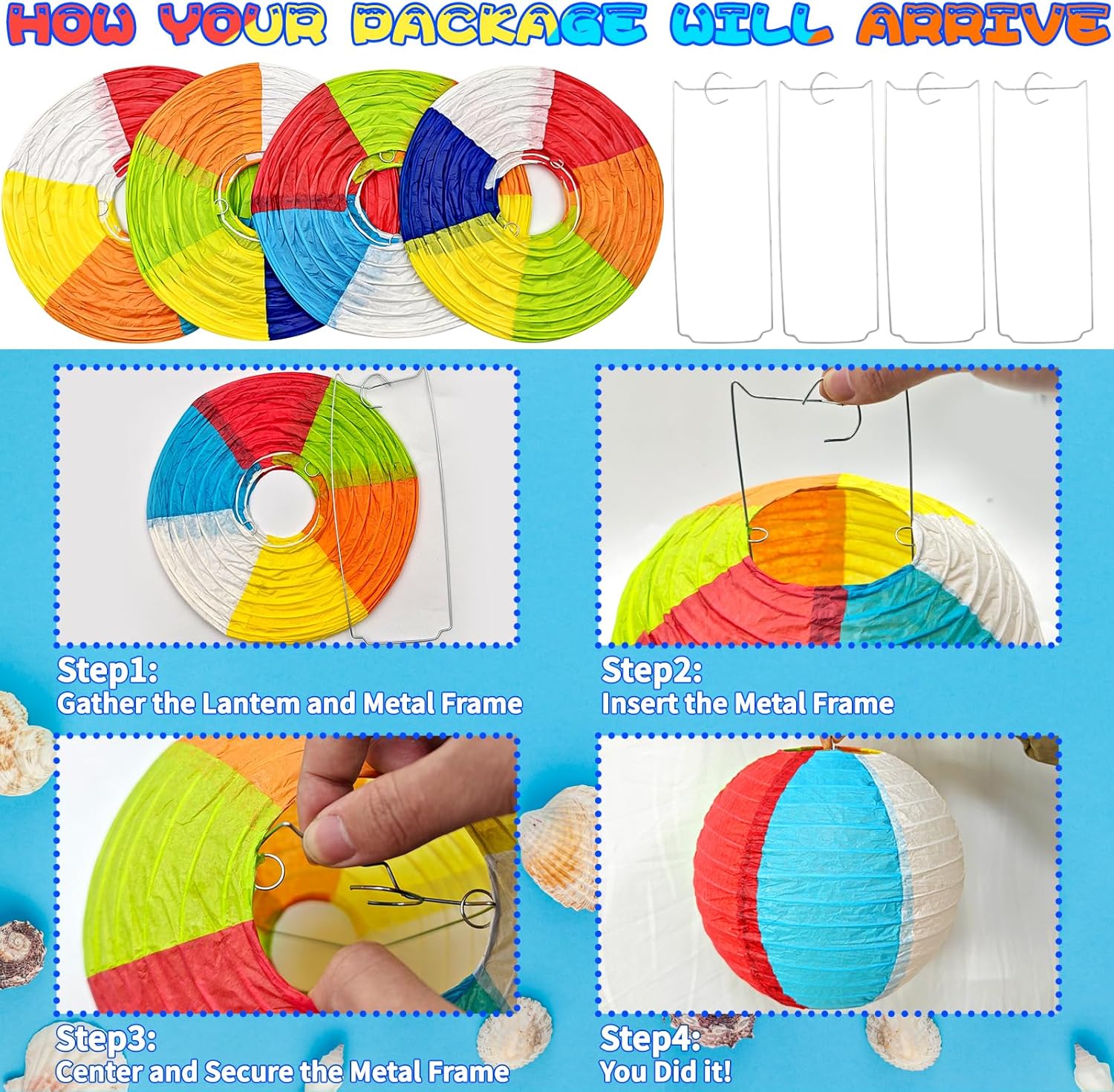 12 Pack 8 Inch Beach Ball Paper Lanterns - Summer Classroom Decorations & Pool Party Hanging Decor, Reusable Hawaiian Luau, Ocean Theme Birthday & Beach Party Supplies for Indoor Outdoor