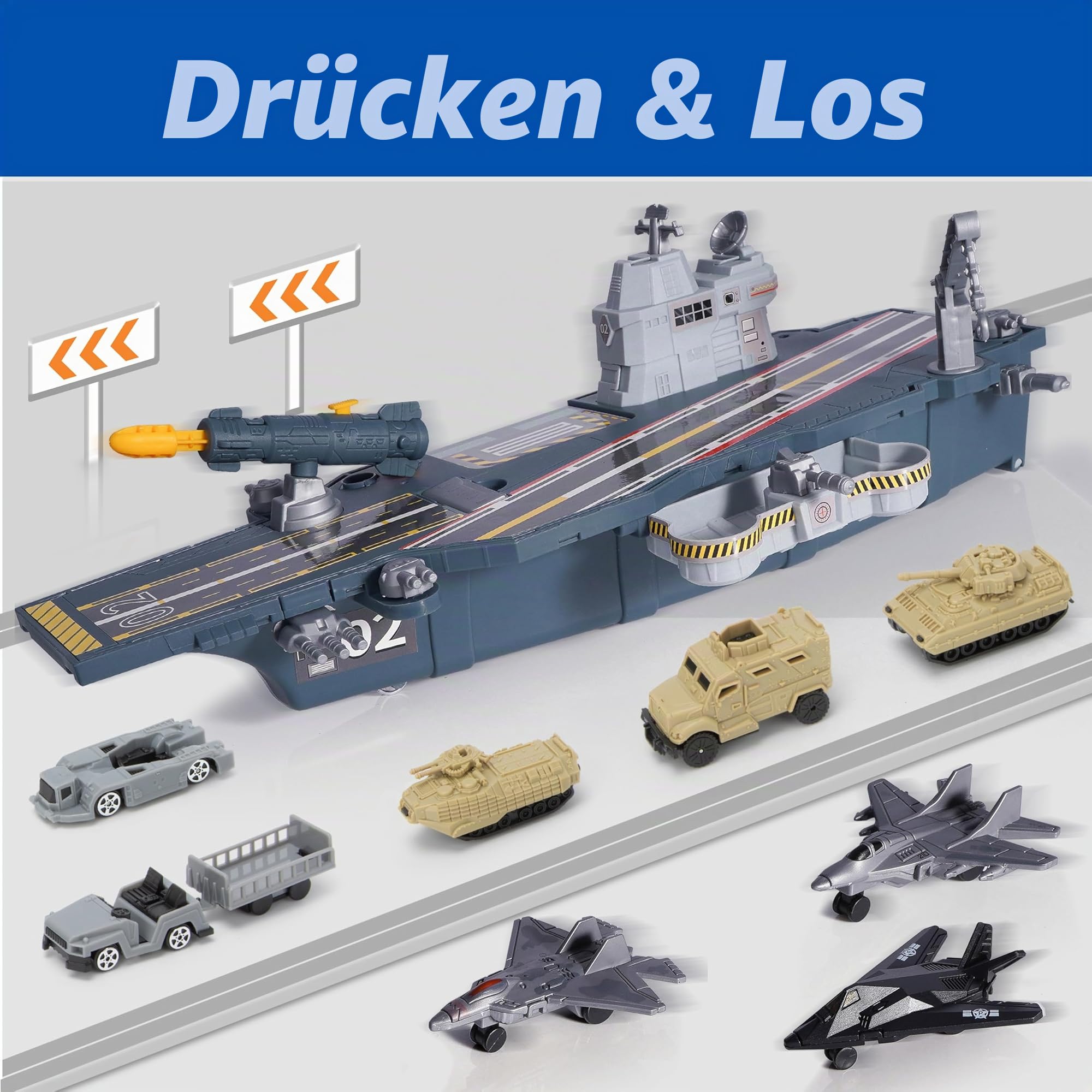 XDUOYJOY Militär Flugzeug Spielzeug, Militär Figuren mit Panzer Flugzeugträger Schlachtschiff, U-Boot, Kampfjet, LKW Fahrzeug Spielzeug Set mit Soldaten Männern