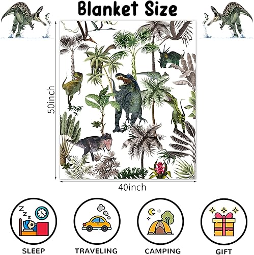 Miniatura 2 de Manta de dinosaurio para niños, acogedora manta de franela mullida con temática de dinosaurios, regalo de dinosaurio para niños, 40 x 50 pulgadas,