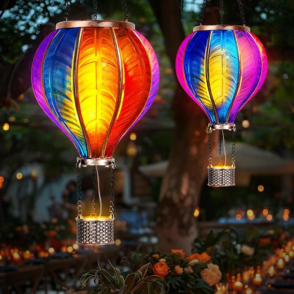 JONRRYIN 2PCS Lanterne Solaire Extérieur, Extra Grande 46,5x13,8 cm Montgolfière Lanterne Extérieur avec Effet de Flamme, Lumière Extérieure LED pour Terrasse, Balcon et Jardin - 1