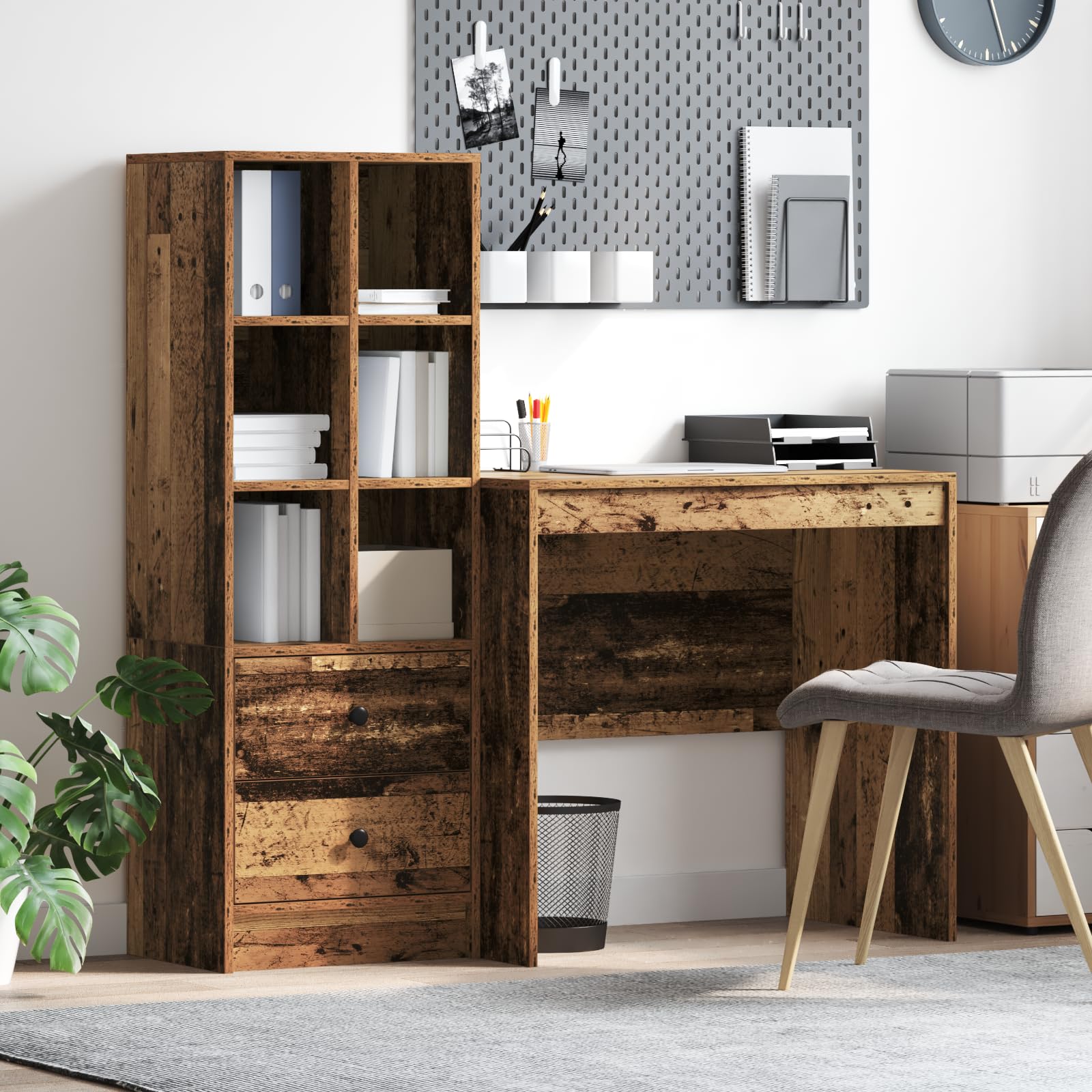 Bureau avec espace de rangement et armoire de couloir en bois