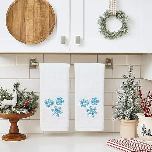 Miniatura 249 de Juego de 2 toallas de mano de baño de Navidad, color gris oscuro, 100% algodón, bordadas, diseño de copos de nieve, 16 x 25 pulgadas, toallas 24 Let
