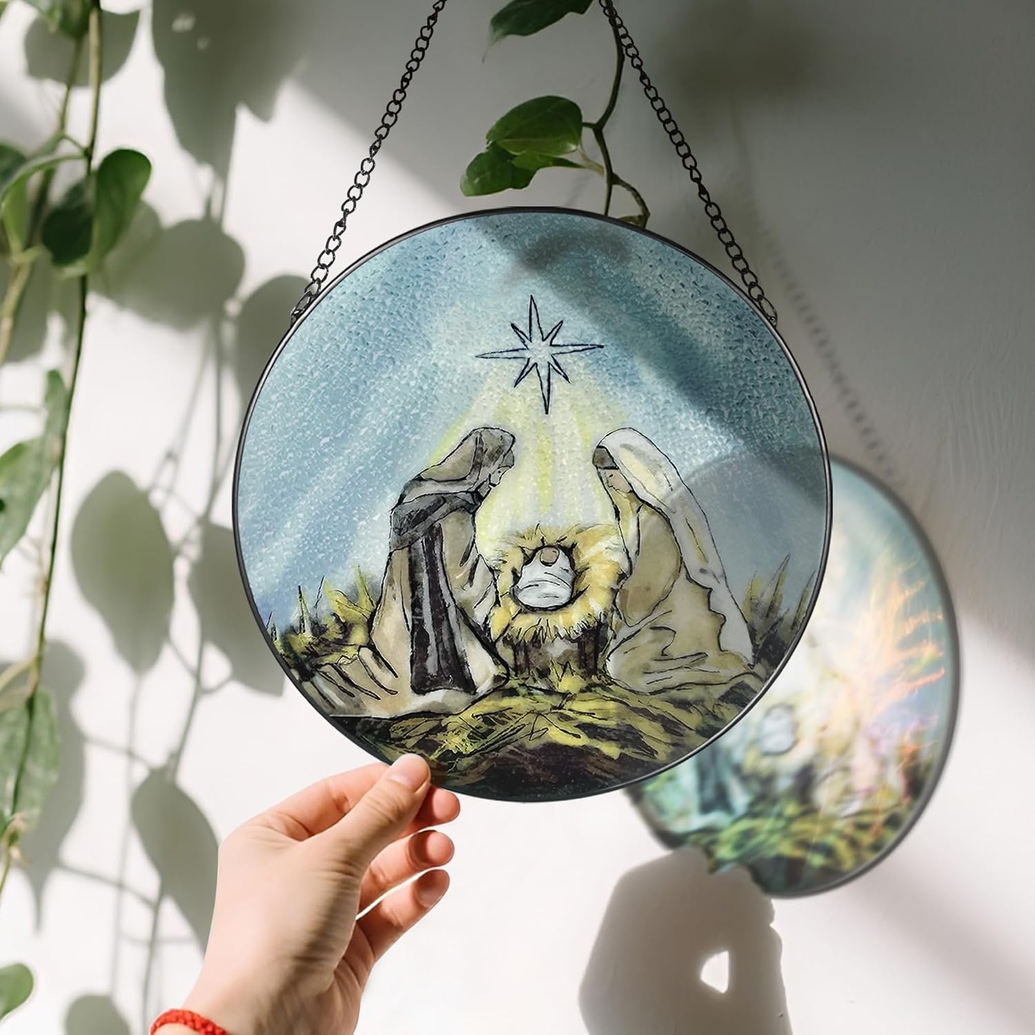 8'' Stained Glass Window Hanging, Nativity Ornament, Religious Suncatcher Ornament, Christian Decor, Holiday Decor, Gift for Christmas, Religious Gifts, Christian Gifts - Image 3