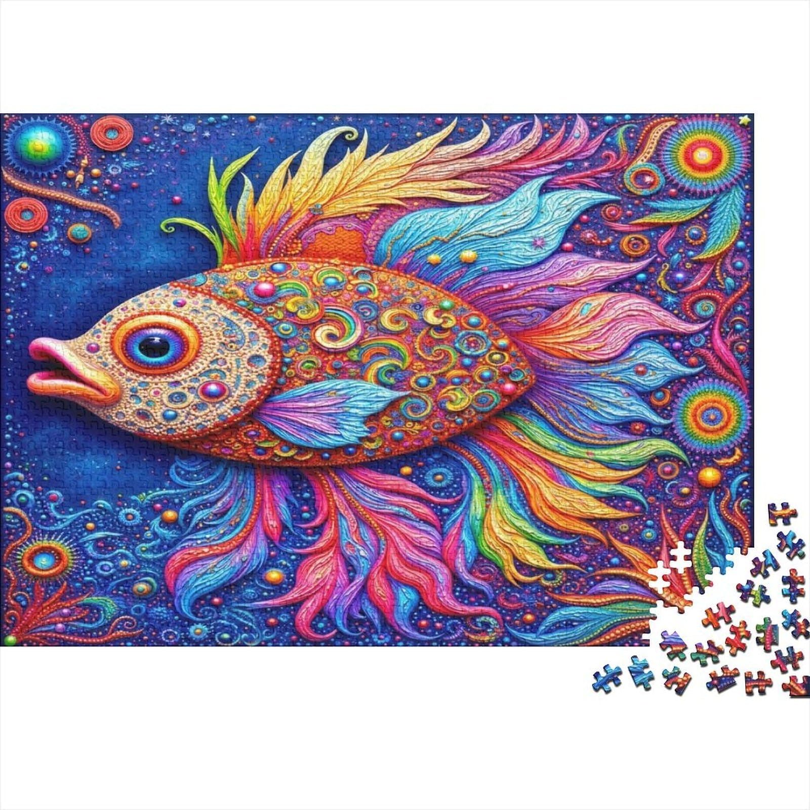 Colorful Fish Art Jigsaw Puzzles Puzzles for Adults Kids. 1000 Piece Coastal Nature Art Print Whimsical Challenge Toy Educational Games Home Decoration for Adults& Kids Age 14 Years Up 70x50cm/1000pcs