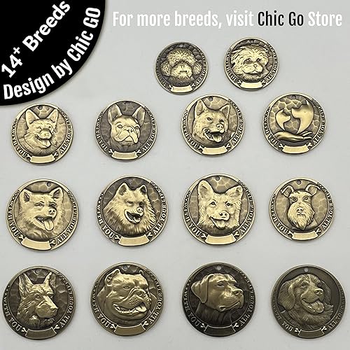 Miniatura 7 de Auchic Vintage Pure Copper Pet ID Tags,Personalized Dog Tags,Three-Dimensional Relief Pet Pattern,Lettering on The Front and Back,Custom Pet Tags