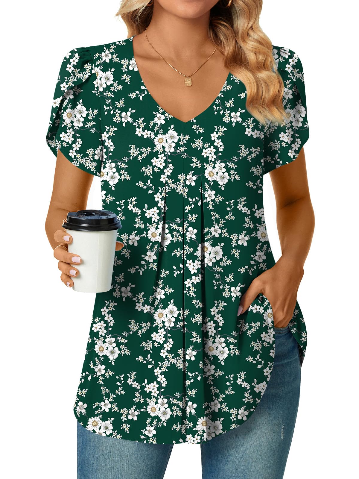 Bestbee Women's Chiffon Blouses Dressy Casual Tops Summer Tunics V Neck Business Short Sleeve Shirts