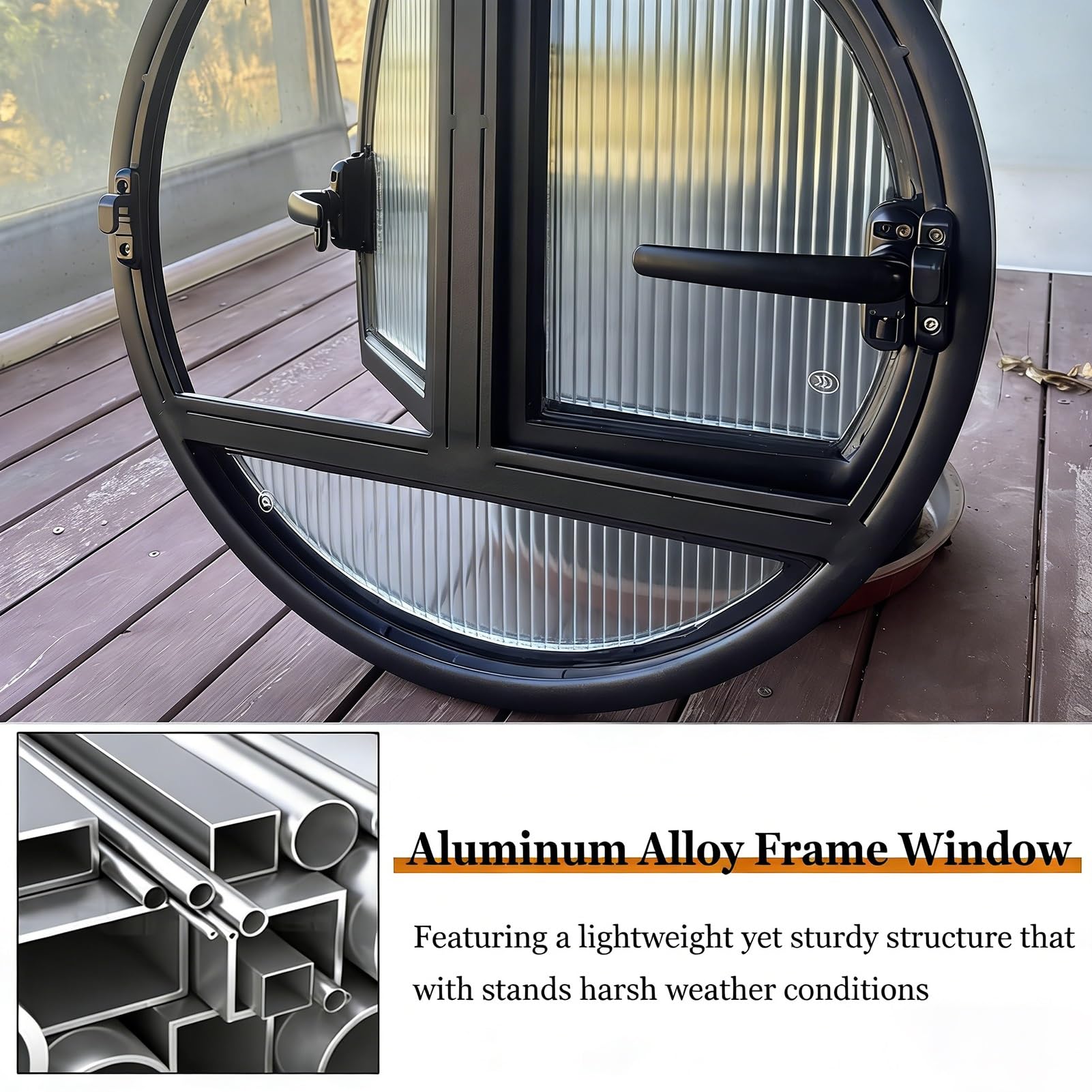 Ventana Ventana Abatible Redonda De Doble Apertura con Manija Bloqueable, Reemplazo De Ventana con Marco De Aluminio con Vidrio Templado, Personalizable(Black,137 cm/53.9 in)