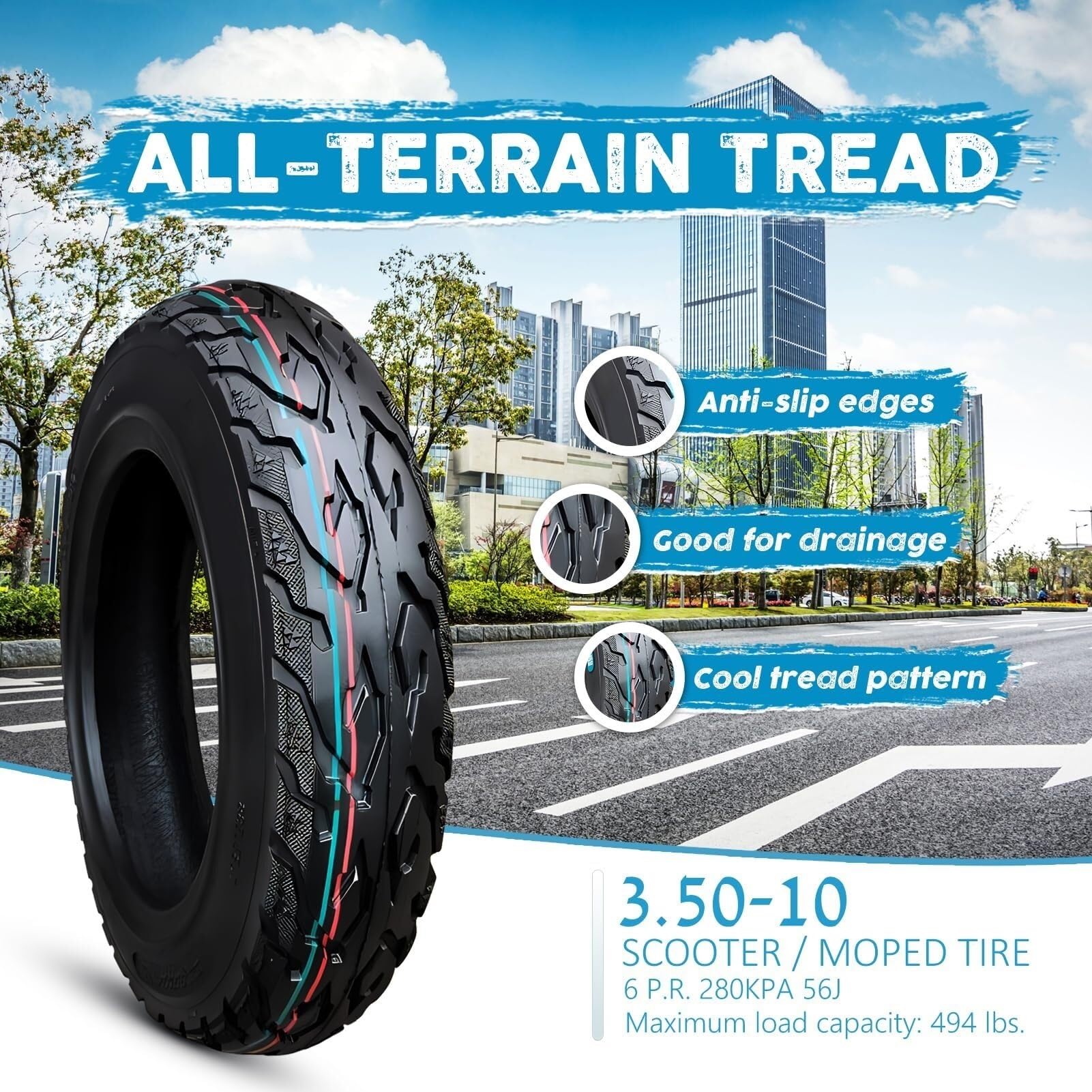 3,50-10/6PR, 56J, 280 kPa Opony do Skutera Elektrycznego, 3,50-10 Opony Off-Road, 3,50-10 Stałe Opony, Wzmocnione i Trwałe Kompatybilna z Rurką Wewnętrzną