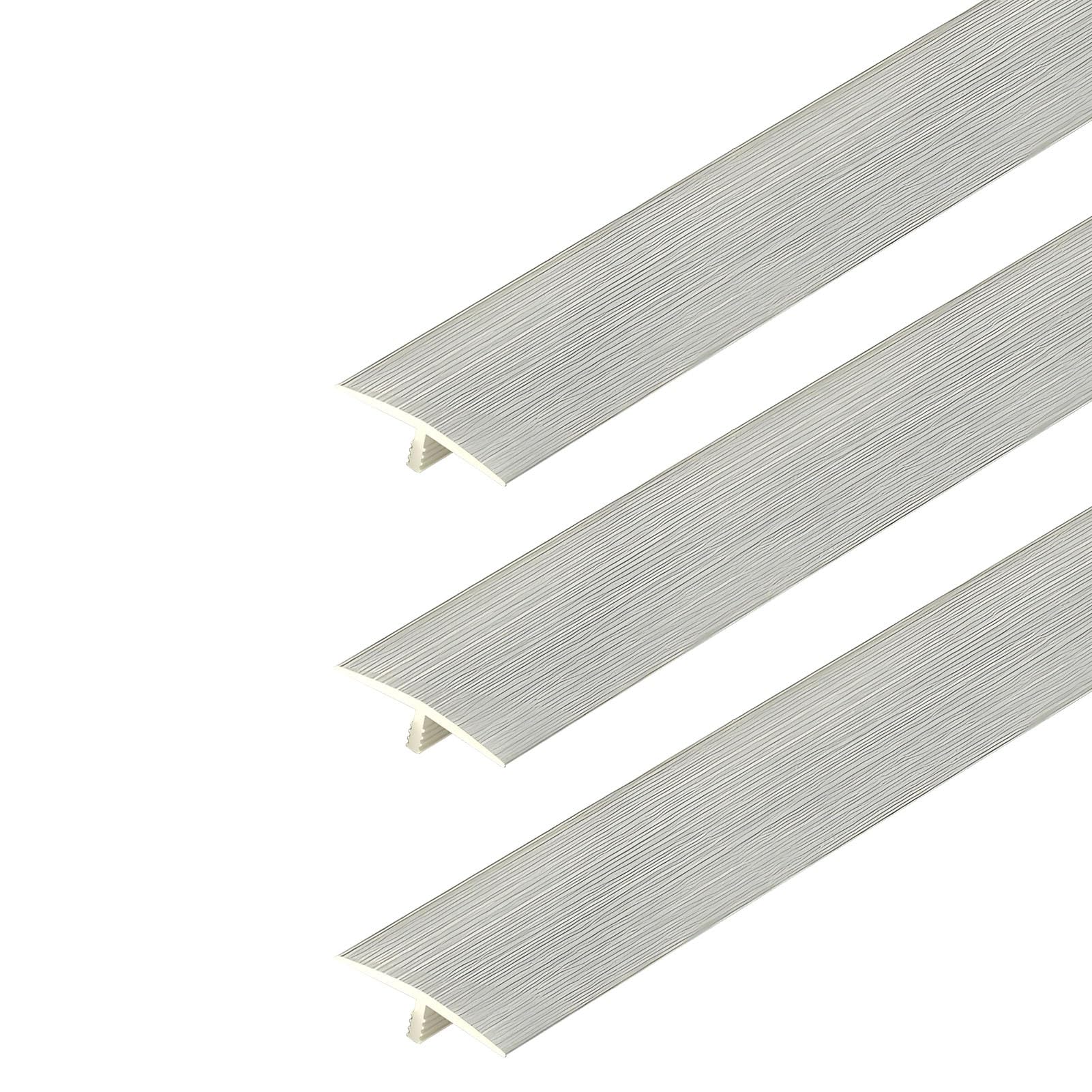 3 Pcs T Shape Transition Strip Grey PVC Floor Joint Threshold Trim Flat Partition Edge Molding 35.4"x1.4" (90x3.6cm) for Seamless Flooring Finish