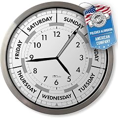 Time & Day of The Week Wall Clock with 12 ” Modern Aluminum Frame – – Ideal Retirement Gift for Men photo Time & Day of The Week Wall Clock with 12 ” Modern Aluminum Frame – – Ideal Retirement Gift for Men