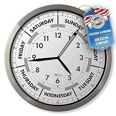 Time & Day of The Week Wall Clock with 12 ” Modern Aluminum Frame – – Ideal Retirement Gift for Men photo Time & Day of The Week Wall Clock with 12 ” Modern Aluminum Frame – – Ideal Retirement Gift for Men