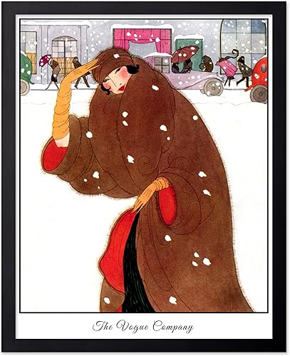 Poster Master Póster de ilustración vintage, impresión retro deco, regalo para artista, amiga, portada de revista de moda, mujer, abrigo de piel,