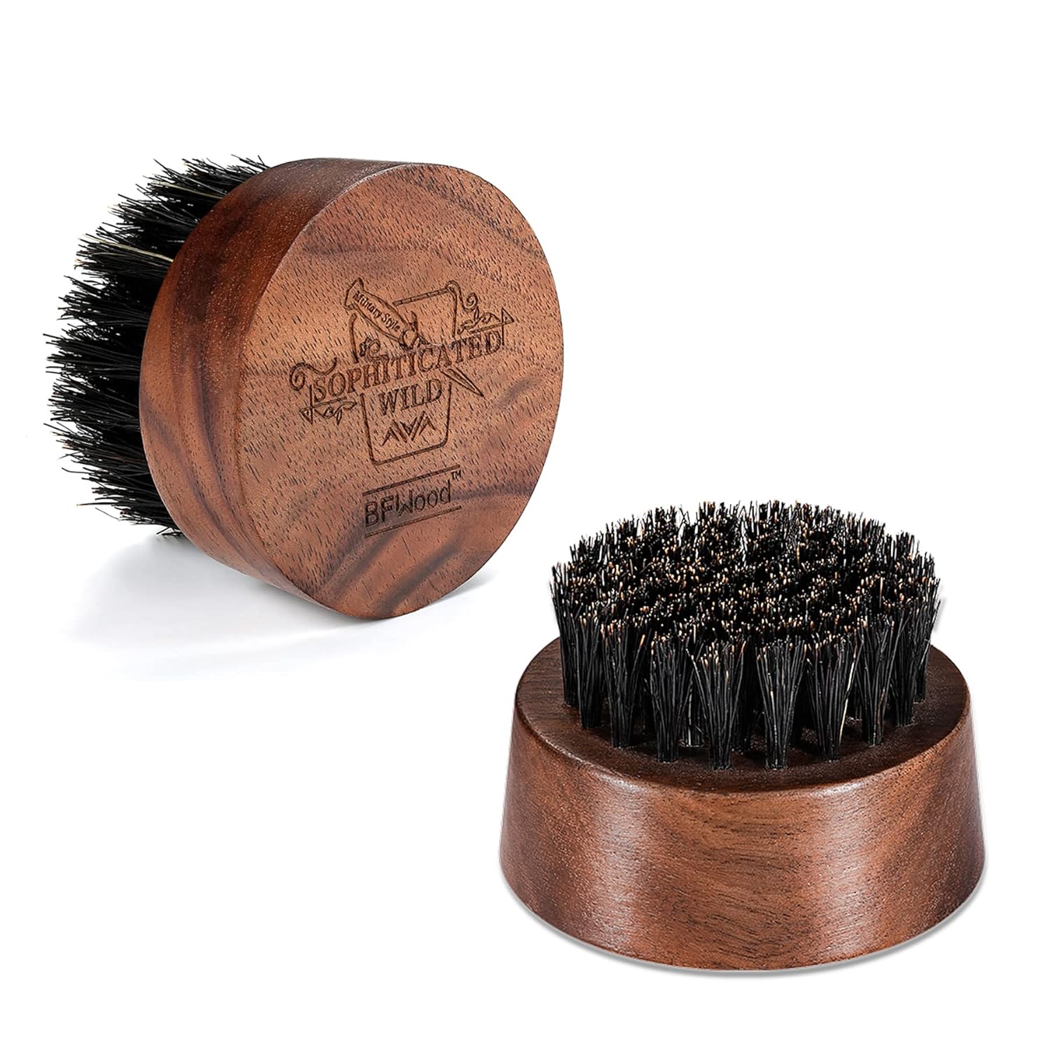 BFWood Beard Brush for Men – Boar Bristles Small and Round – Black Walnut Wood BFWood Beard Brush for Men – Boar Bristles Small and Round – Black Walnut Wood
