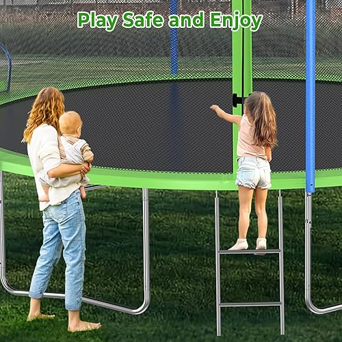 Vista 13 de Lyromix Trampolín de 12 pies de 14 pies con tobogán y columpios, cama elástica recreativa grande aprobada por ASTM con aro de baloncesto y escalera