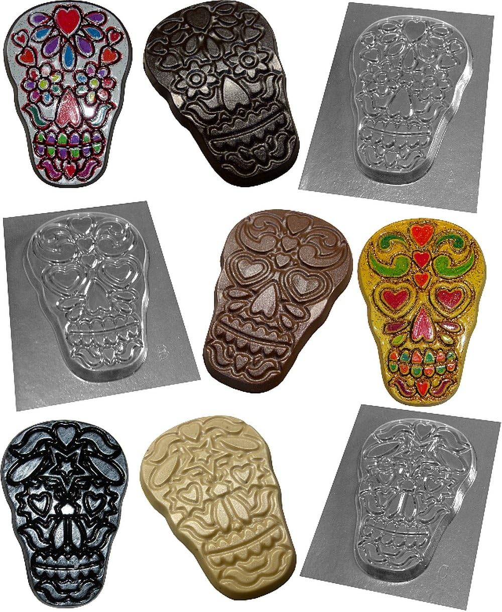 3 Sugar Skulls Chocolate Moulds Plaster Soap Molds Dia de Los Muertos