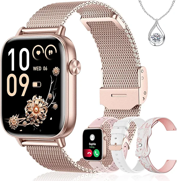 Iaret Smart Watch for Women, 1.83" HD Fitness Tracker with 4 Bands, Answer/Make Calls, Heart Rate/Sleep/SpO2/Step Tracking, 100+ Sport Modes, Android/iPhone Compatible Gift (Rose Gold)