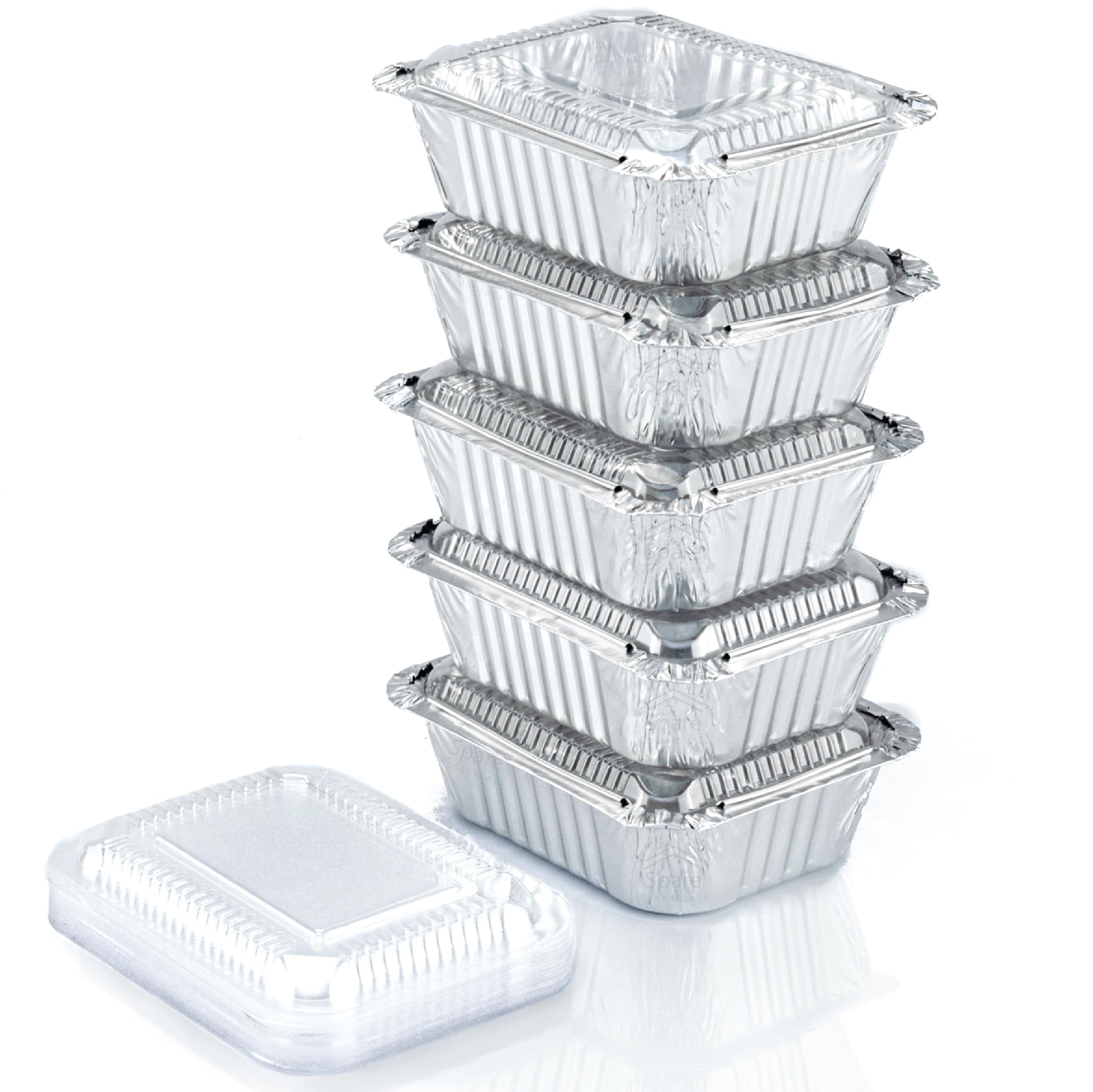 110 Pack - Small Aluminum Pans with Plastic Lids 1LB Disposable Baking Foil Containers, Takeout Food Storage, Freezer, for Restaurants &amp; Catering - Size 5.5x4.5x1.9