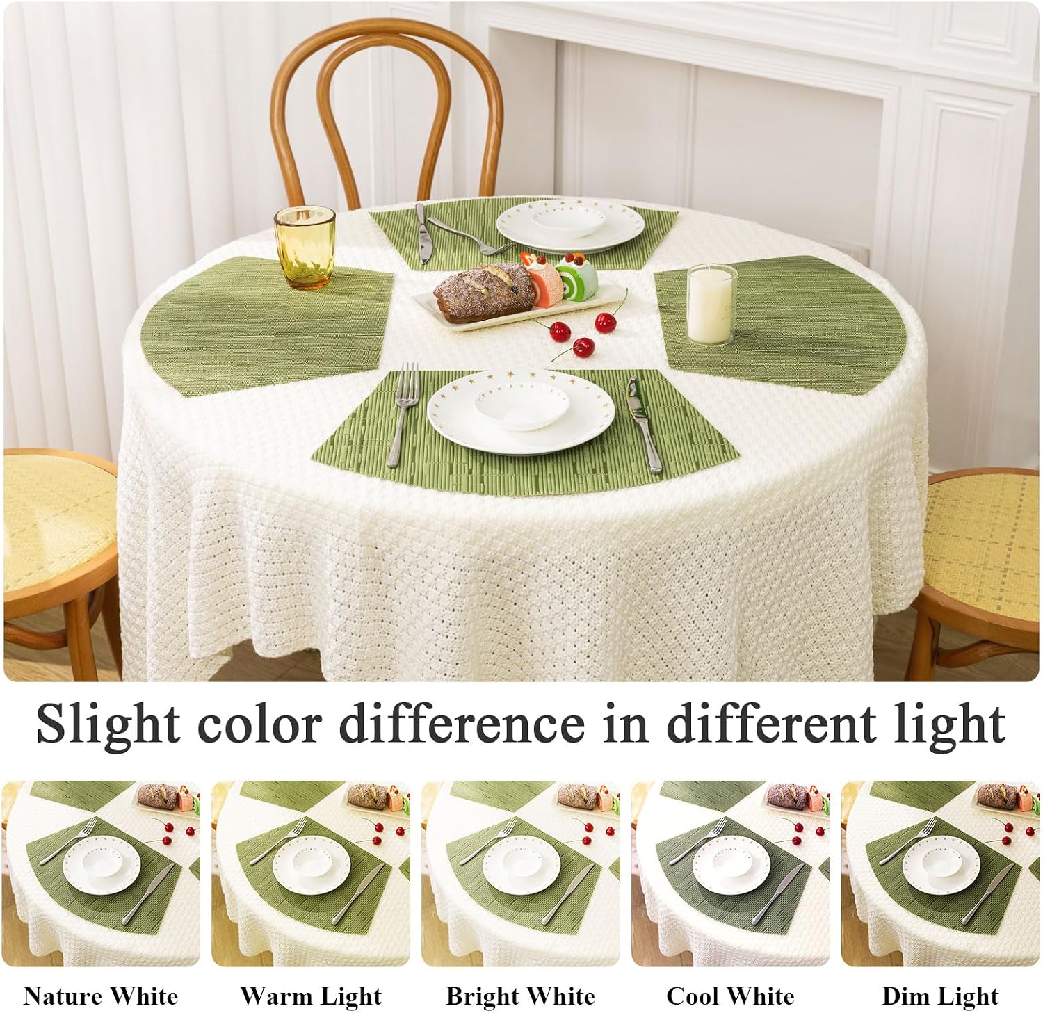 SHACOS PVC Woven Vinyl Wedge Placemats Set of 4 Round Table Placemats Wipe Clean Heat Resistant Round Table Mats (4, Green)