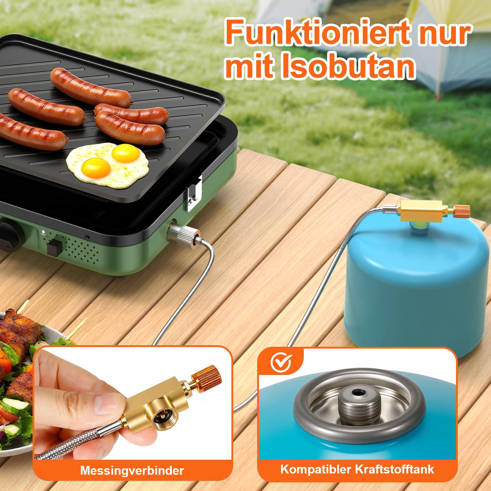 2-Flammig Campingkocher Gas Faltbar, Camping Gaskocher Herd mit Zünder & Tragetasche für Outdoor-Kochen, Campingplatz, Gartenparty, Grillabend, Picknick, Festival-Camping, Vanlife (ohne Grillplatte)