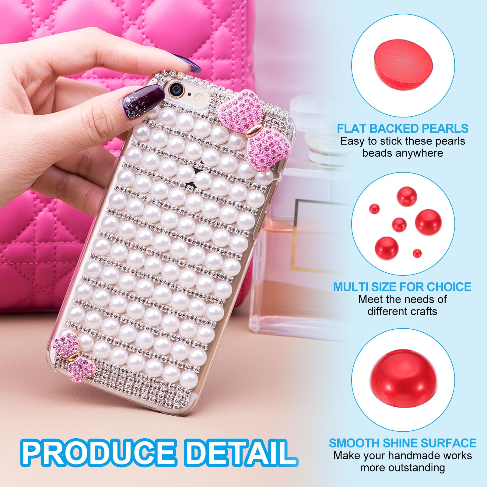 PATIKIL 600Pcs Flatback Pearls Beads for Crafting 8mm Half Round Resin Beads Flatback Pearls for Nail Charms Handmade Phone Case Embellishment - Image 3
