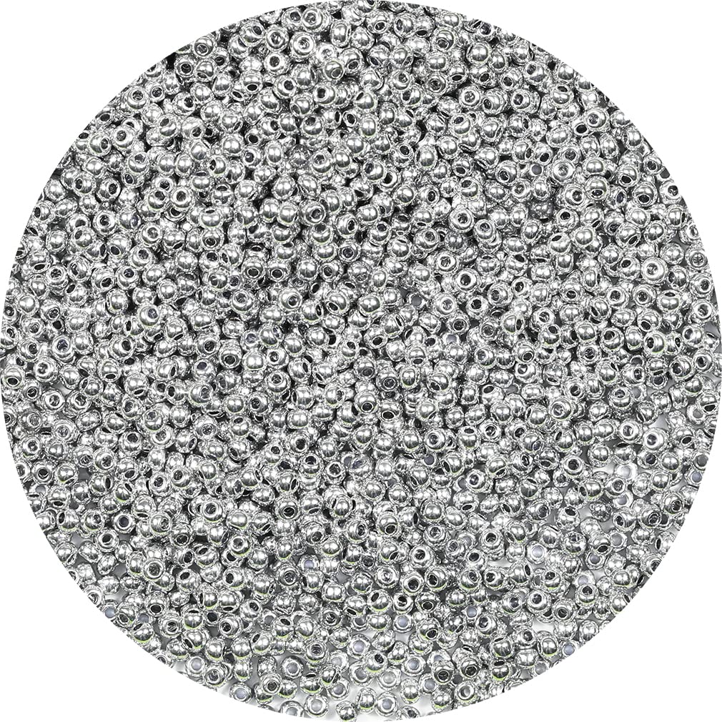 Bala&Fillic Size 2mm Silver Color Seed Beads 9000+pcs/100 Grams, 12/0 Round Glass Craft Beads for Making Jewelry Earring Bracelets Necklace