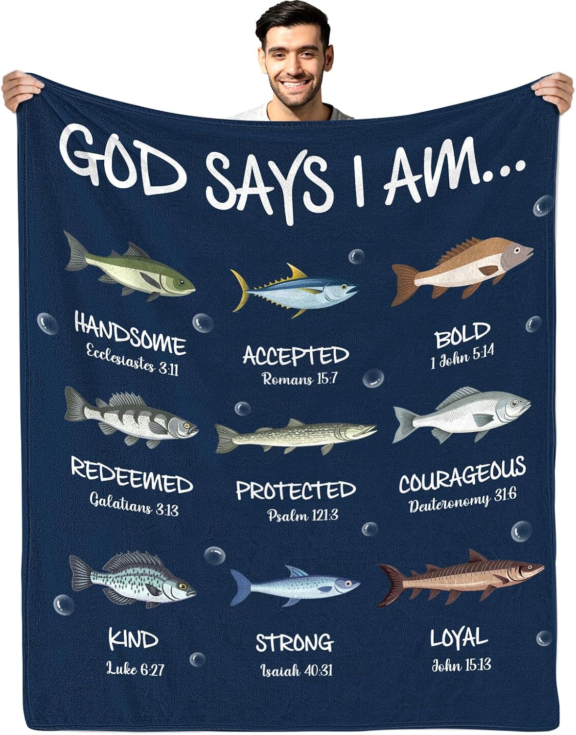 CIUGOIG Christian Fishing Gifts for Men, God Says i Am Fish Blanket 50"x60", Religious Birthday Gifts for Fishing Bible Verse Blanket, Fisherman Gifts, Christian Fishing Blankets